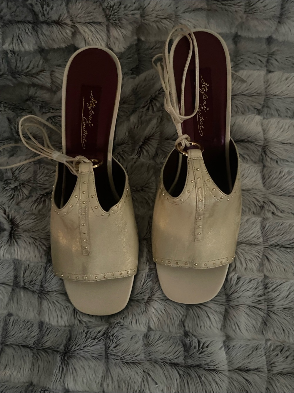 Vintage-Inspired Women's metallic gold Slide Sandals with Ankle Tie size 10M